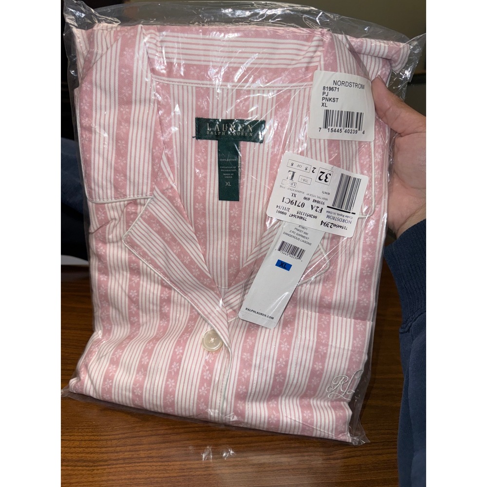 Lauren Ralph Lauren Pink Stripe Floral Cotton Pajama Set XL NWT 819671 PNKST